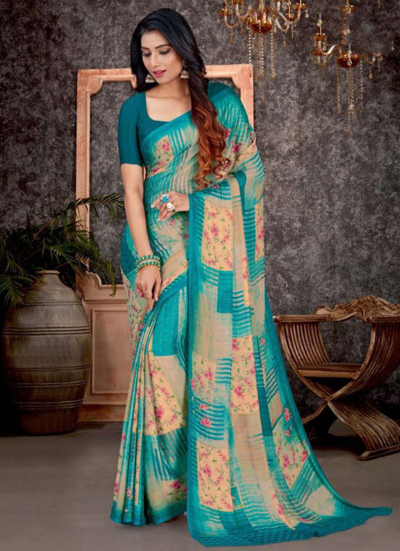 Sky Blue Colour VISHAL JYOTIKA New Printed Fancy Ethnic Wear Designer Latest Saree Collection 41104